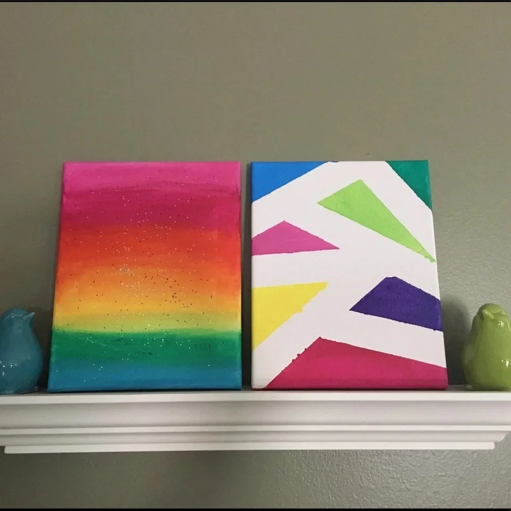 Acrylic geometric on canvas - magenta, fuchsia, teal, lime